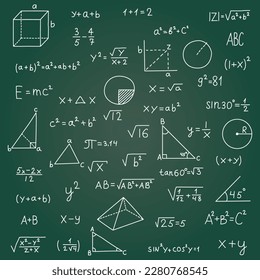 Icono de símbolos matemáticos dibujados a mano en estilo plano. Ilustración vectorial de fórmula matemática sobre fondo aislado. La educación escolar firma el concepto de negocios.