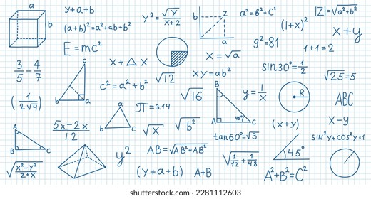 Icono de símbolos matemáticos dibujados a mano en estilo plano. Ilustración vectorial de fórmula matemática sobre fondo aislado. La educación escolar firma el concepto de negocios.