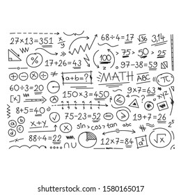 hand drawn math symbols. mathematical numbers, symbols and signs. hand drawn, number, symbol, sign and shapes. math concept