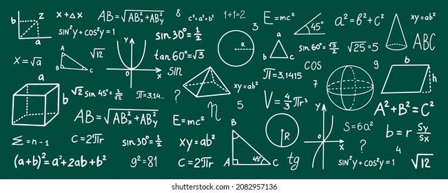 Hand drawn math symbols. Math symbols on green background. sketch math symbols. - Shutterstock ID 2082957136