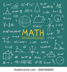 Hand drawn math symbols. Math symbols on green background. sketch math symbols.