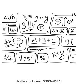 hand drawn math symbols. hand drawn math symbols on knitted wall. doodle education symbols
