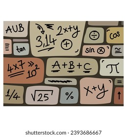 hand drawn math symbols on knitted wall. hand drawn math symbols. doodle education symbols