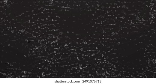 Hand drawn math symbols on black background. Vector illustration of green chalkboard with math signs formula