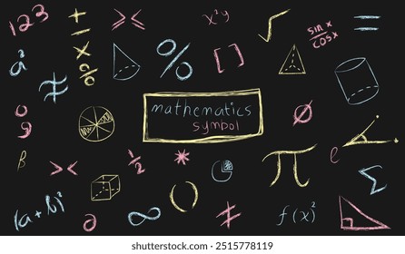 Hand drawn math symbols. Math symbols on black background. sketch math symbols