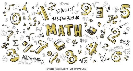 Símbolos matemáticos desenhados à mão. Símbolos matemáticos em plano de fundo verde. símbolos matemáticos de esboço. ilustração vetorial