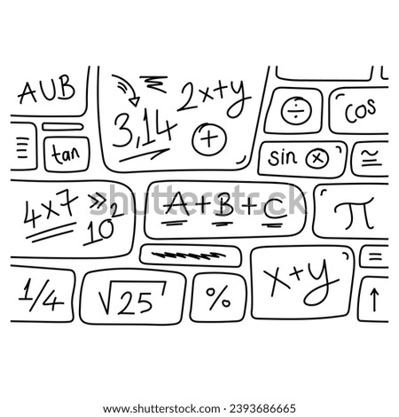hand drawn math symbols. hand drawn math symbols on knitted wall. doodle education symbols