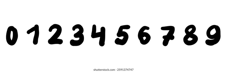 Hand drawn mathematical digits from 0 to 9 font collection set. Vector illustration in hand drawn black doodle style isolated on white background. For birthday, learning, card, logo, sales, decorating