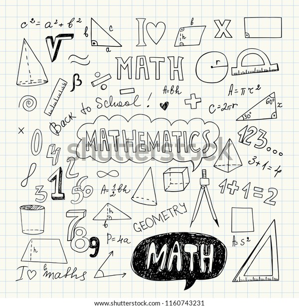 Hand Drawn Mathematical Doodle Handwriting Elements Stock Vector ...