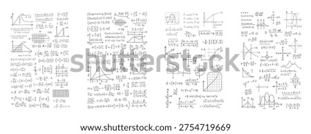 Hand drawn mathematical equations and graphs on white background mathematics formula