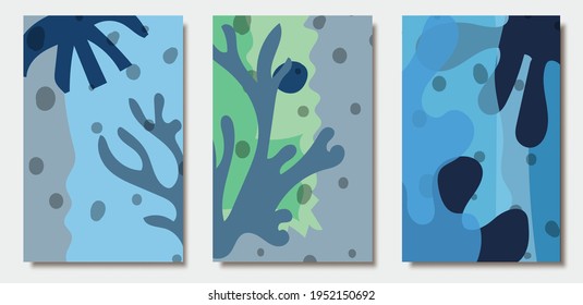 Hand drawn matisse organic grange textured shapes. Abstract contemporary flyer template with natural floral motif. Minimal mid century art background. 