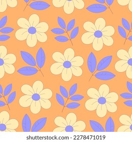 Patrón de prado dibujado a mano. Un bonito fondo floral creativo sin fisuras en estilo doodle. Ilustración vectorial repetida de la margarita amarilla y las hojas
