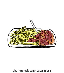 hand drawn meat ball with french fries