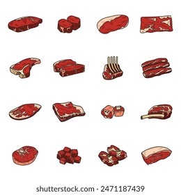 Hand Drawn Meat Colored Set