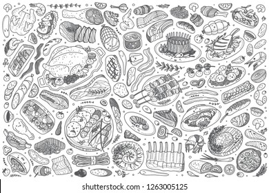 Hand Drawn Set Chinese Food Doodles Stock Vector (Royalty Free) 557968840