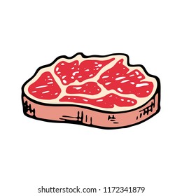 Hand drawn meat doodle. Color sketch food and drink, icon. Decoration element. Isolated on white background. Vector illustration.