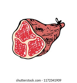 Hand drawn meat doodle. Color sketch food and drink, icon. Decoration element. Isolated on white background. Vector illustration.