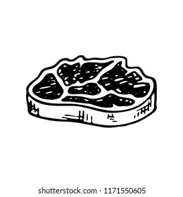 Hand drawn meat doodle. Sketch food and drink, icon. Decoration element. Isolated on white background. Vector illustration.