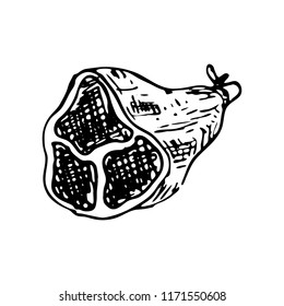 Hand drawn meat doodle. Sketch food and drink, icon. Decoration element. Isolated on white background. Vector illustration.