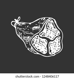 Hand drawn meat doodle. Sketch food and drink, icon. Decoration element. Isolated on black background. Vector illustration.