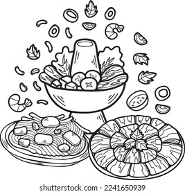 Hand Drawn meat for hot pot Chinese and Japanese food illustration isolated on background