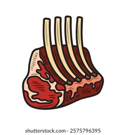 Hand Drawn Meat Illustration Colored - Ribs