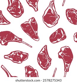 Hand drawn meat steak seamless pattern