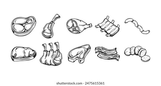 Hand Drawn Meat Vector Set