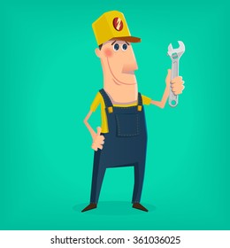 Hand drawn mechanic character in cartoon style , eps10 vector format 