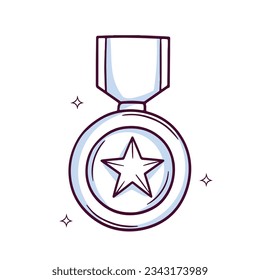 Hand Drawn medal icon. winner medal. Doodle sketch Vector Illustration