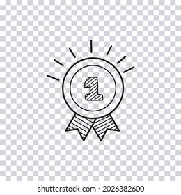 Hand drawn medal isolated on transparent background. Sketch of medal. Vector illustration.