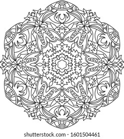 Hand drawn medallion lace pattern. Ethnic decorative round mandala for coloring book. Adult coloring page.Vector illustration, Eps 10