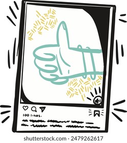 Hand drawn media window with a thumb