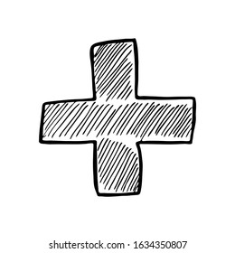 Hand Drawn Medical Cross Vector Illustration.