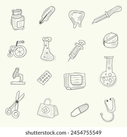 Hand drawn medical doodle vector