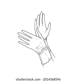 Hand Drawn Medical Gloves Vector Illustration. Virus Protection Doodle Sketch. Isolated.