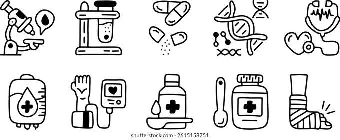 Hand Drawn Medical and Healthcare Icon Set