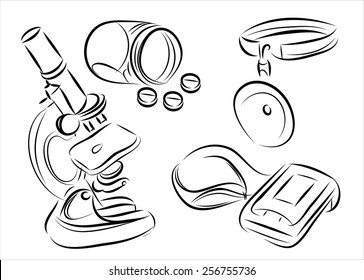 Hand drawn medical icons sketch