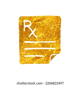 Hand Drawn Medical Prescription Icon In Gold Foil Texture Vector Illustration
