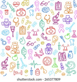 Hand drawn medical seamless pattern. Vector Illustration