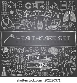 Hand drawn medical set of icons. Vector illustration. 