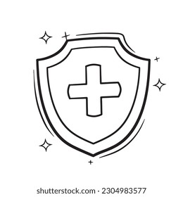 Escudo Médico De Mano.  Ilustración del esbozo del vector Doodle