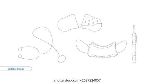 Hand Drawn Medical Supplies Line Icon Set - Editable Stroke, Isolated on White Background, Vector Illustration