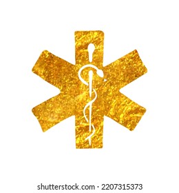 Hand Drawn Medical Symbol Icon In Gold Foil Texture Vector Illustration