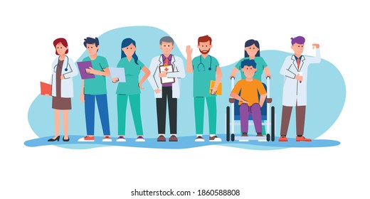 Hand drawn medical team concept with modern style