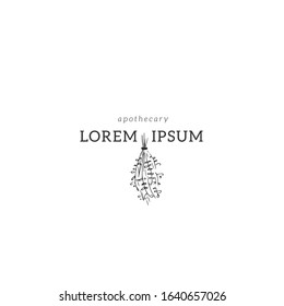Hand drawn medicinal herbs, magic element. Vector logo template. For apothecaries and shops. For magic performances, magicians and illusionists. Business identity and branding.