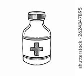 Hand drawn medicine bottle vector. Sketch style medical syrup bottle on isolated white background. Doodle  Medicine and healthcare hand drawn icons and design elements