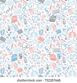Hand drawn Medicine doodle. vector seamless pattern