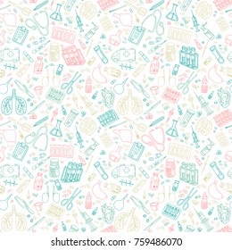 Hand Drawn Medicine Doodle. Vector Seamless Pattern