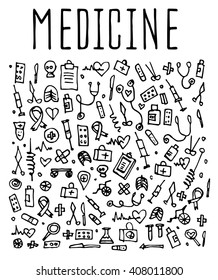 Hand drawn Medicine elements, seamless logo ,doodles elements, seamless background. sketchy illustration 